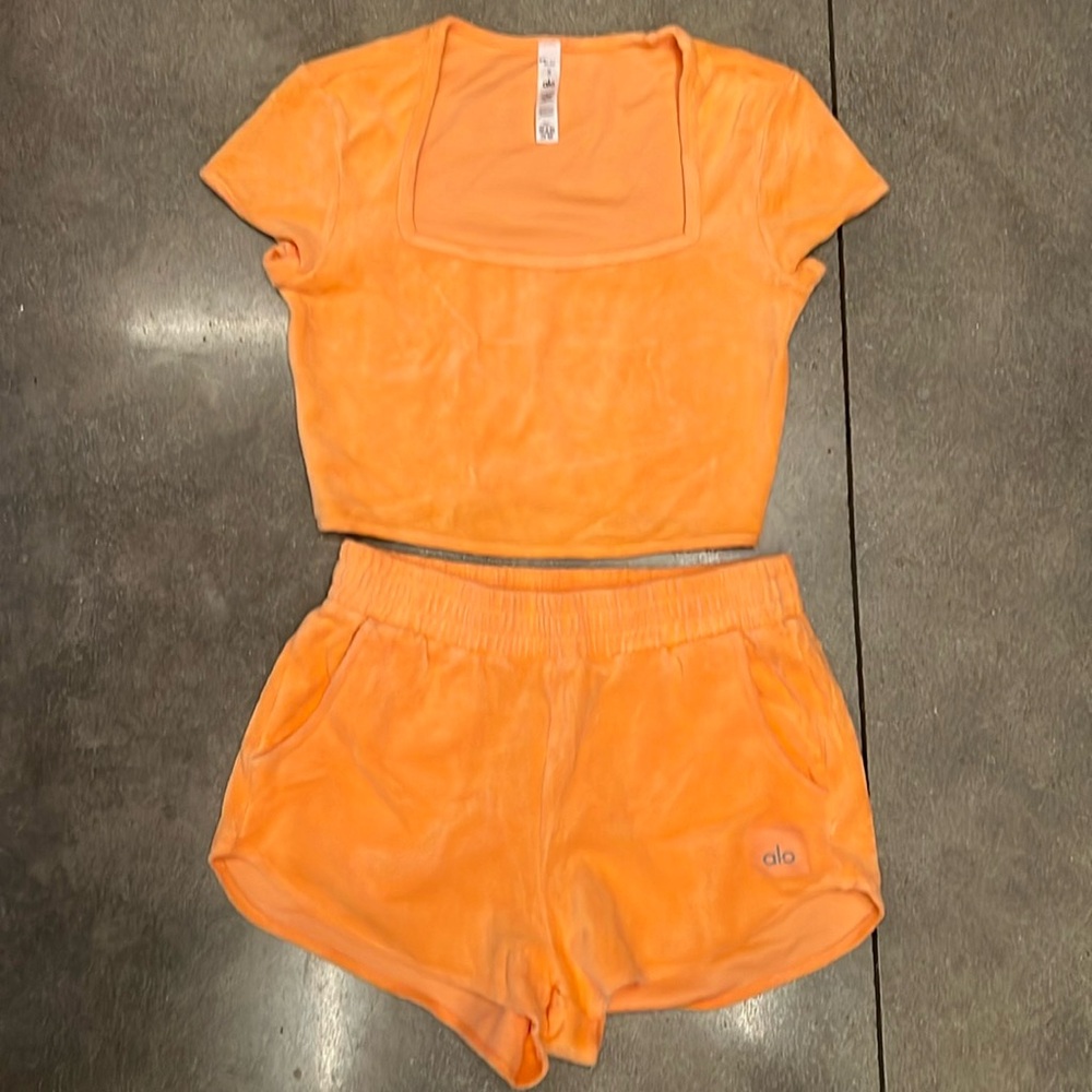 Orange Terry cloth workout set